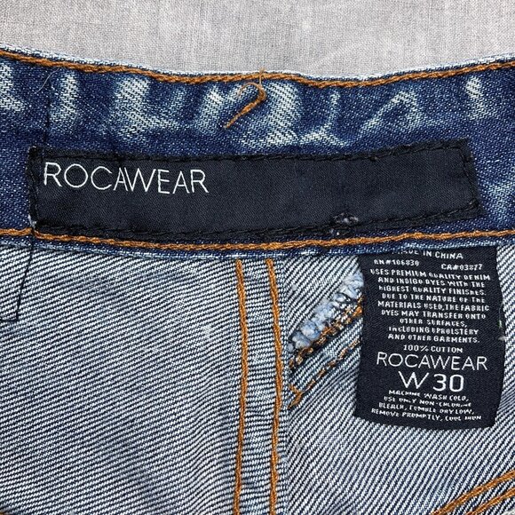 Rocawear Shorts Men 30W/31Wx13LBlue Acidwash Crease Hip Hop Y2K Button Flap - Picture 4 of 11